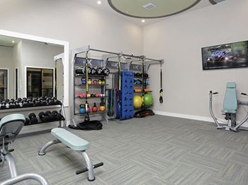 Fitness center with free weights